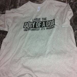 Men's Gray Graphic Tee - Humorous Buddha Design